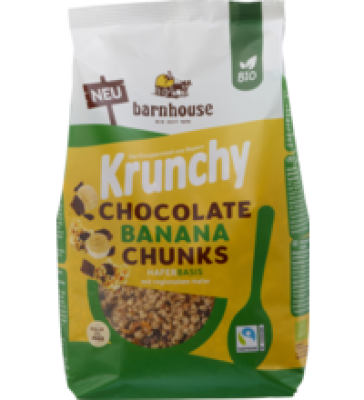Krunchy Chocolate Banana Chunks, vegan, 450 gr Packung, barnhouse