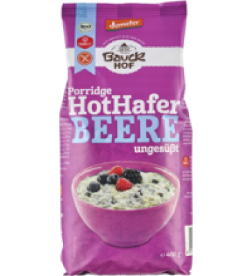 Frühstücksbrei „Hot Hafer” Beere, ungesüßt, glutenfrei, vegan, 400 gr Packung, Bauckhof