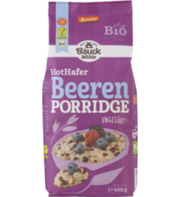 „Hot Hafer” Beeren Porridge, ungesüßt, glutenfrei, vegan, 400 gr Packung, Bauck Mühle