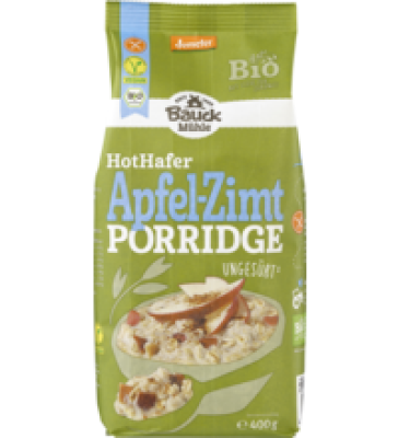Porridge „Hot Hafer” Apfel-Zimt, ungesüßt, glutenfrei, vegan, 400 gr Packung, Bauck Mühle