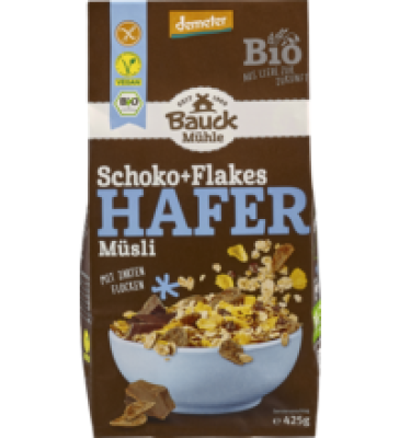 Hafer Müsli Schoko+Flakes, glutenfrei, vegan, 425 gr Packung, Bauck Mühle