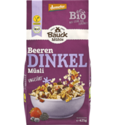 Dinkel Müsli Beeren, vegan, 425 gr Packung, Bauck Mühle