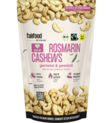 Rosmarin Cashews, ohne Öl geröstet, vegan, 125 gr Packung, fairfood Freiburg