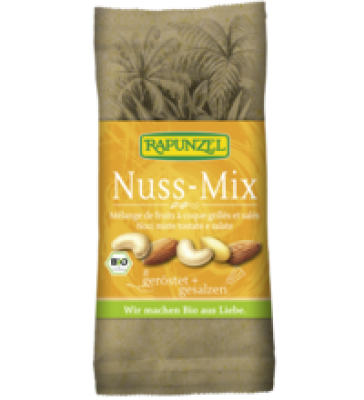 Nuss-Mix, geröstet, gesalzen, vegan, 60 gr Packung, Rapunzel