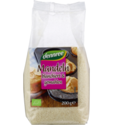 Mandeln, blanchiert & gemahlen, vegan, 200 gr Packung, dennree