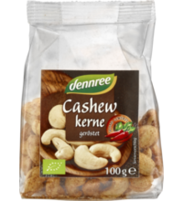 Cashewkerne, geröstet & scharf gewürzt, vegan, 100 gr Packung, dennree