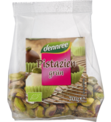 Grüne Pistazien geschält, ungeröstet und ungesalzen, 70 g Packung, dennree