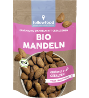 Mandeln, geröstet & gesalzen, vegan, 150 gr Packung, followfood