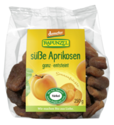Süße Aprikosen, ganz, entsteint, vegan, 250 gr Packung, Rapunzel