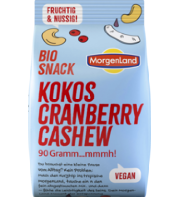Bio Snack Kokos, Cranberry & Cashew, vegan, 90 gr Beutel, Morgenland