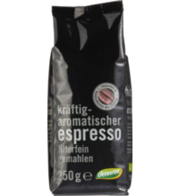 Espresso, gemahlen, vegan, 250 gr Packung, dennree