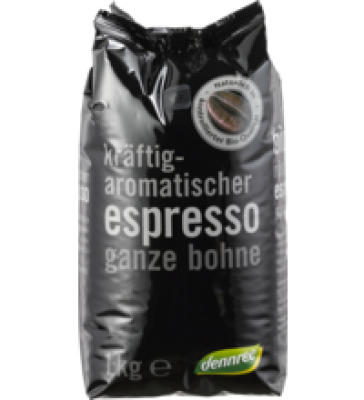 Espresso, ganze Bohne, vegan, 1 kg Packung, dennree