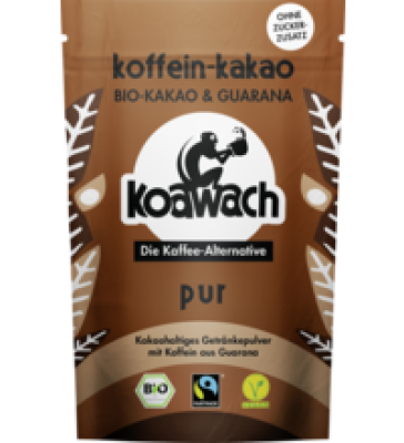 Koffeinhaltige Trinkschokolade Pur, vegan, 100 gr Packung, Koawach