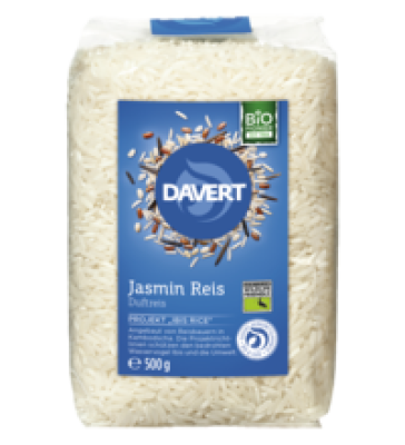 Jasmin Reis, vegan, 500 gr Packung, Davert