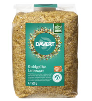 Goldgelbe Leinsaat, vegan, 500 gr Packung, Davert