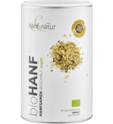 Hanfsamen, geschält, vegan, 500 gr Dose, hanf & natur