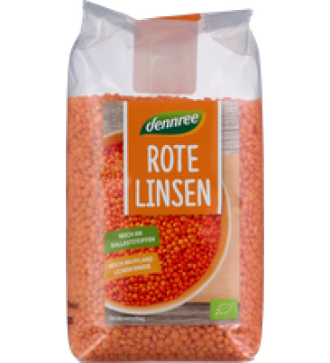 Rote Linsen, vegan, 500 gr Packung, dennree