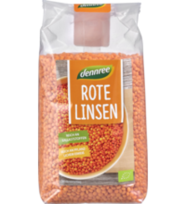 Rote Linsen, vegan, 500 gr Packung, dennree