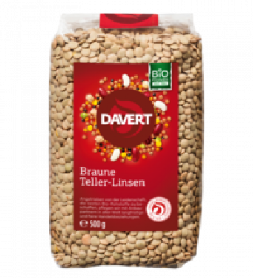 Braune Teller-Linsen, vegan, 500 gr Packung, Davert