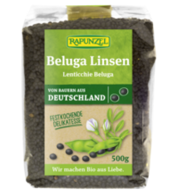 Beluga Linsen schwarz, 500 g Packung, Rapunzel