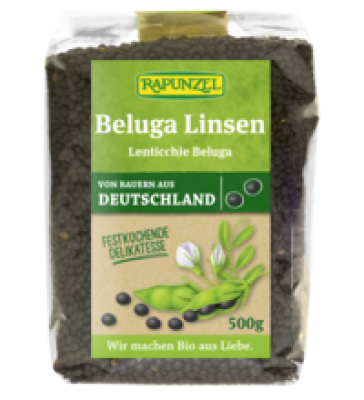 Beluga Linsen, schwarz, vegan, 500 gr Packung, Rapunzel