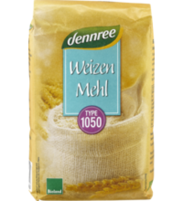 Weizenmehl Type 1050, vegan, 1 kg Packung, dennree