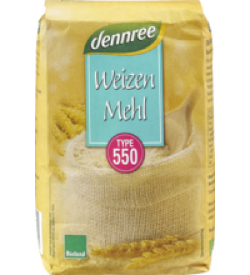 Weizenmehl Type 550, vegan, 1 kg Packung, dennree