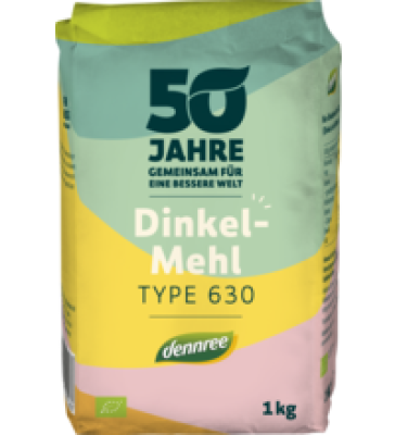 Dinkelmehl Type 630, vegan, 1 kg Packung, dennree