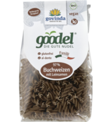 Goodel-Nudeln Fusilli aus Buchweizen mit Leinsamen, glutenfrei, vegan, 250 gr Packung, Govinda
