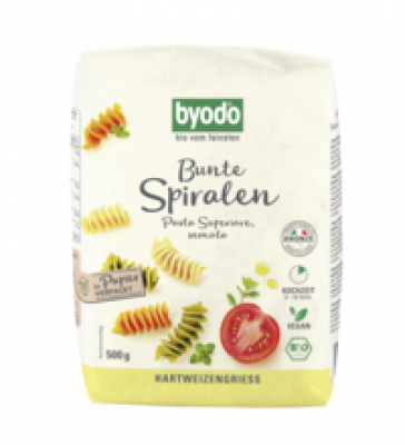 Bunte Spiralen, hell, vegan, 500 gr Packung, byodo