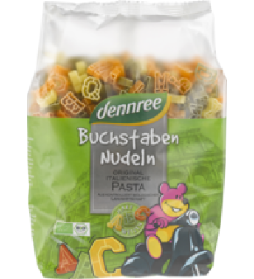 Hartweizen-Buchstaben Nudeln, hell, vegan, 500 gr Packung, dennree