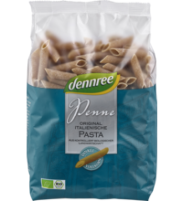 Dinkel-Vollkorn-Penne, vegan, 500 gr Packung, dennree