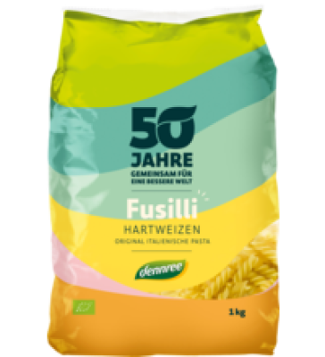 Hartweizen Fusilli, hell, vegan, 1 kg Packung, dennree