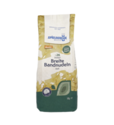Breite Dinkel-Bandnudeln, hell, vegan, 500 gr Packung, Spielberger