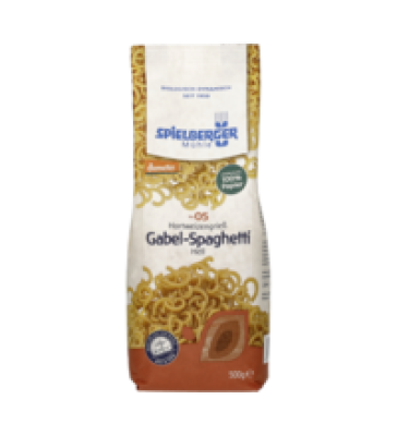 Gabel-Spaghetti, Hartweizen, 500 g Packung, Spielberger