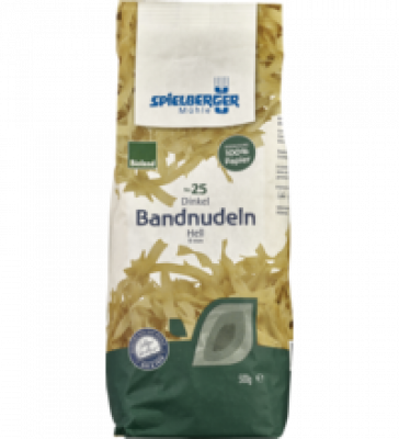 Dinkel-Bandnudeln, 9 mm, hell, vegan, 500 gr Packung, Spielberger