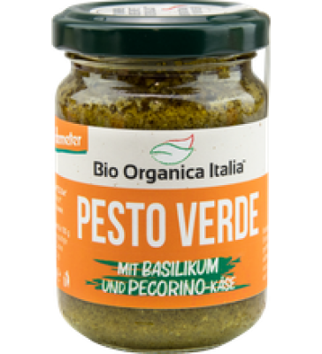 Pesto Verde mit Basilikum & Pecorino-Käse, 130 gr Glas, Bio Organica Italia