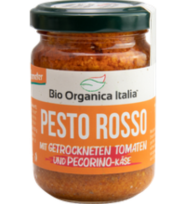 Pesto Rosso mit getrockneten Tomaten & Pecorino-Käse, 130 gr Glas, Bio Organica Italia