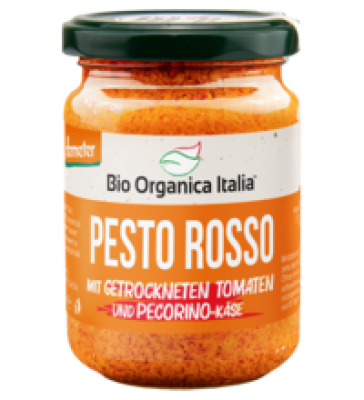 Pesto Rosso mit getrockneten Tomaten & Pecorino-Käse, 130 gr Glas, Bio Organica Italia