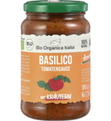 Basilico Tomatensauce mit Kräutern, vegan, 350 gr Glas, Bio Organica Italia
