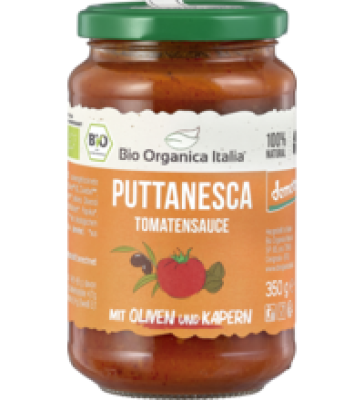 Puttanesca Tomatensauce, vegan, 350 gr Glas, Bio Organica Italia