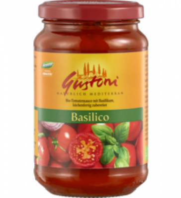 Tomatensauce Basilico, vegan, 350 gr Glas, Gustoni