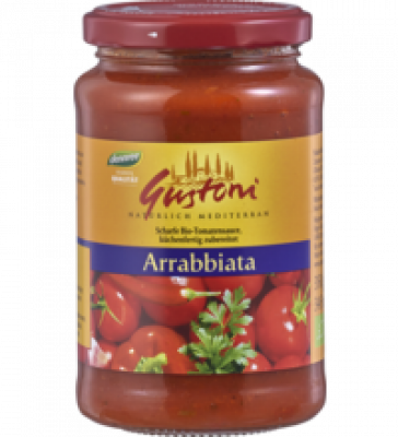 Tomatensauce Arrabbiata, scharf, vegan, 350 gr Glas, Gustoni