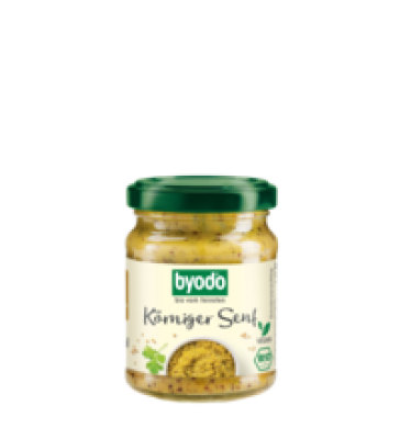 Körniger Senf, vegan, 125 ml Glas, byodo