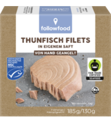 Thunfisch Filets in eigenem Saft, 185 gr Dose (Abtropfgewicht 130 gr), followfood