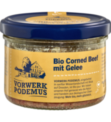 Bio Corned Beef mit Gelee, 170 gr Glas, Vorwerk Podemus