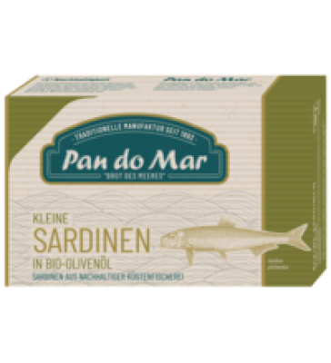 Kleine Sardinen in Bio-Olivenöl, 120 gr Dose (Abtropfgewicht 90 gr), Pan do Mar