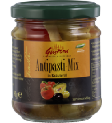 Antipasti-Mix, in Kräuteröl, vegan, 190 gr Glas (Abtropfgewicht: 110 gr), Gustoni