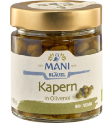 Kapern in Olivenöl, vegan, 180 gr Glas (Abtropfgewicht 120 gr), Mani