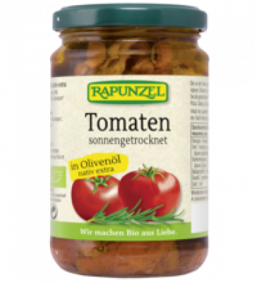 Getrocknete Tomaten in Olivenöl, vegan, 275 gr Glas (Abtropfgewicht 145 gr), Rapunzel